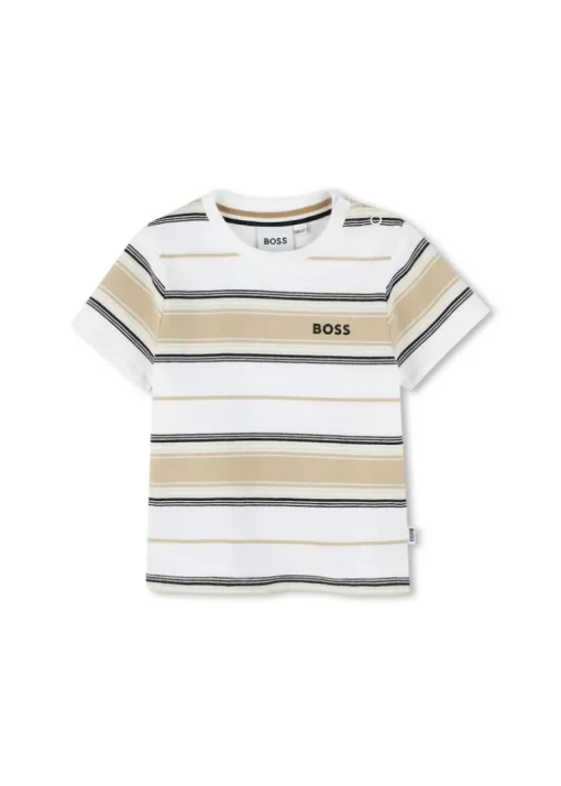 Boss Kids T-shirt Bianca a Righe per Neonati
