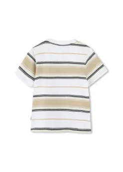 Boss Kids T-shirt Bianca a Righe per Neonati