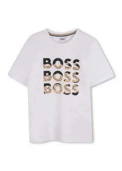 Boss Kids T-shirt Bianca con Stampa Boss per Bambini