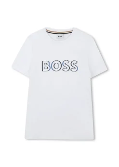 Boss Kids T-shirt Bianca con Stampa per Bambini