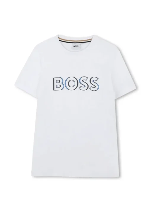 Boss Kids T-shirt Bianca con Stampa per Bambini