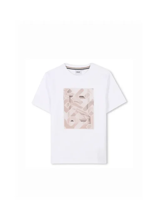 Boss Kids T-shirt Bianca con Stampa per Neonati