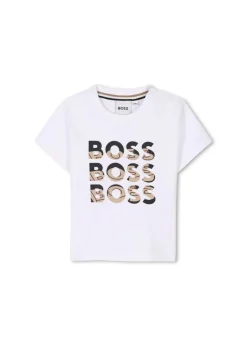 Boss Kids T-shirt Bianca con Stampa Boss per Neonati