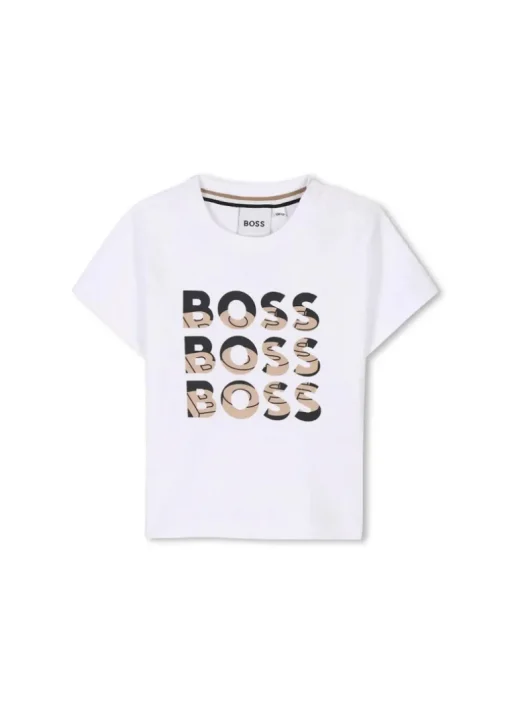 Boss Kids T-shirt Bianca con Stampa Boss per Neonati
