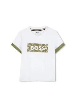 Boss Kids T-shirt Bianca con Stampa per Neonati