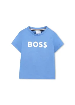 Boss Kids T-shirt Celeste con Logo per Neonati