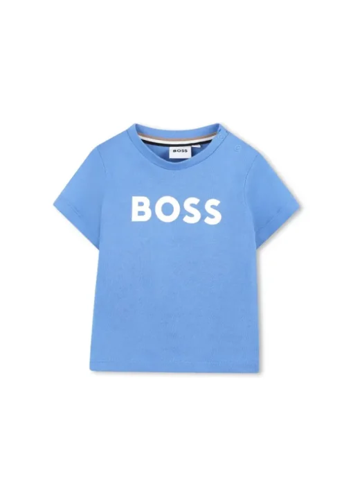 Boss Kids T-shirt Celeste con Logo per Neonati