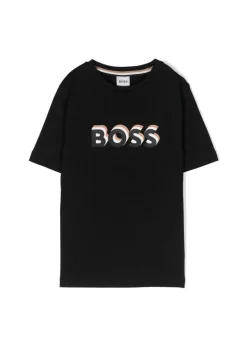Boss Kids T-Shirt Nera con Stampa Logo per Bambini