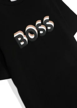 Boss Kids T-Shirt Nera con Stampa Logo per Bambini