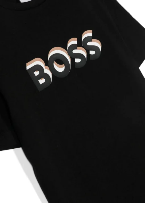 Boss Kids T-Shirt Nera con Stampa Logo per Bambini