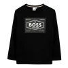 Boss Kids T-shirt Nera Maniche Lunghe con Logo per Bambini
