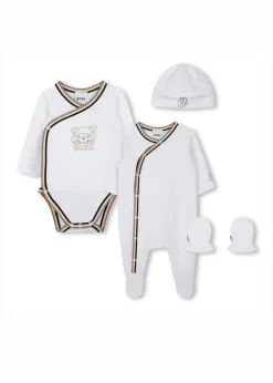 Boss Kids Tutina con Body Cappellino e Muffole Bianco per Neonati