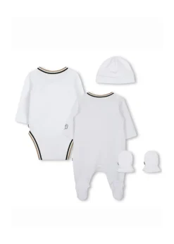 Boss Kids Tutina con Body Cappellino e Muffole Bianco per Neonati