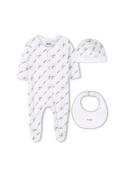 Boss Kids Tutina con Cappellino e Bavetta Bianco con Fox per Neonati
