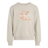 Calvin Klein Kids Felpa Beige Girocollo con Logo per Bambini