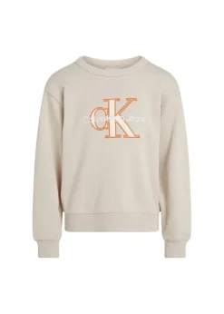 Calvin Klein Kids Felpa Beige Girocollo con Logo per Bambini