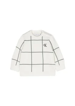 Calvin Klein Kids Maglione Girocollo Avorio a Righe per Neonati