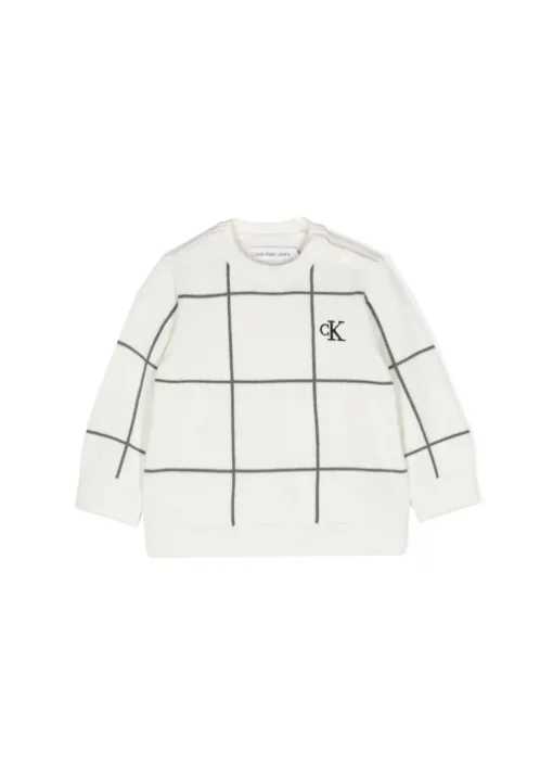 Calvin Klein Kids Maglione Girocollo Avorio a Righe per Neonati