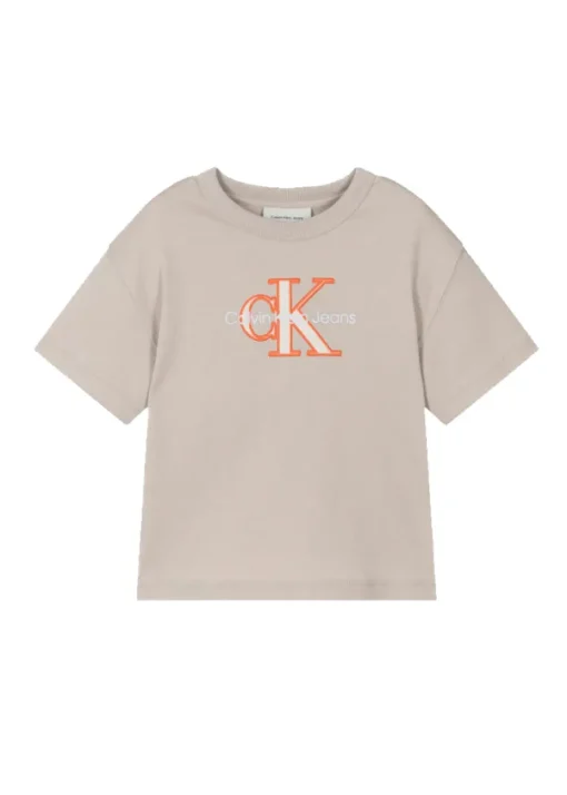 Calvin Klein Kids T-shirt Beige con CK per Bambini