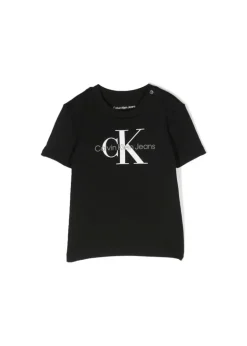 Calvin Klein Kids T-shirt Nera con Stampa Logo per Neonati