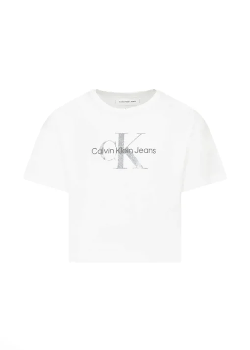 Calvin Klein Kids T-shirt Crop Bianca per Bambine