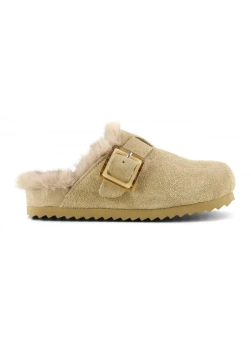 Colors Of California Sabot in Camoscio Beige con Fodera in Pelo