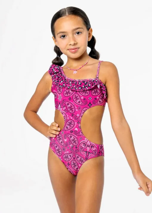 Costume Intero 4giveness Bambina Fucsia con Rouches