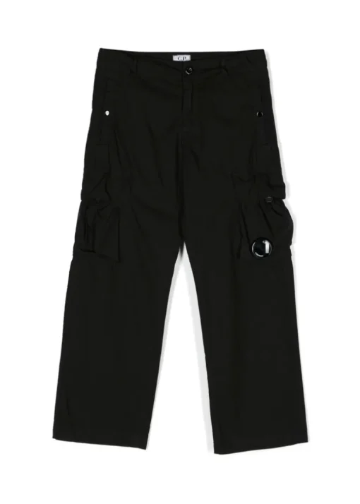 C.P. Company Kids Pantalone Nero con Applicazione Logo per Bambini