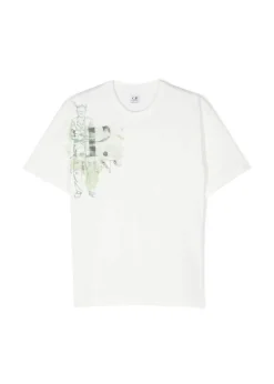 C.P. Company Kids T-shirt Bianca con Logo per Bambini