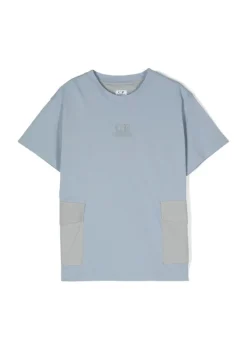 C.P. Company Kids T-shirt Blu Acciaio con Applicazione Tasche per Bambini