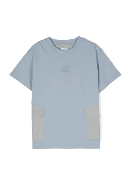 C.P. Company Kids T-shirt Blu Acciaio con Applicazione Tasche per Bambini