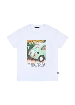 Daniele Alessandrini T-shirt Bianca con Stampa per Bambini