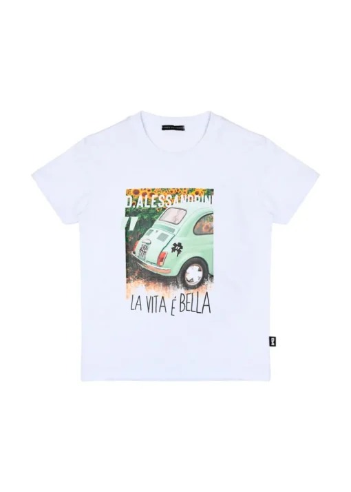 Daniele Alessandrini T-shirt Bianca con Stampa per Bambini