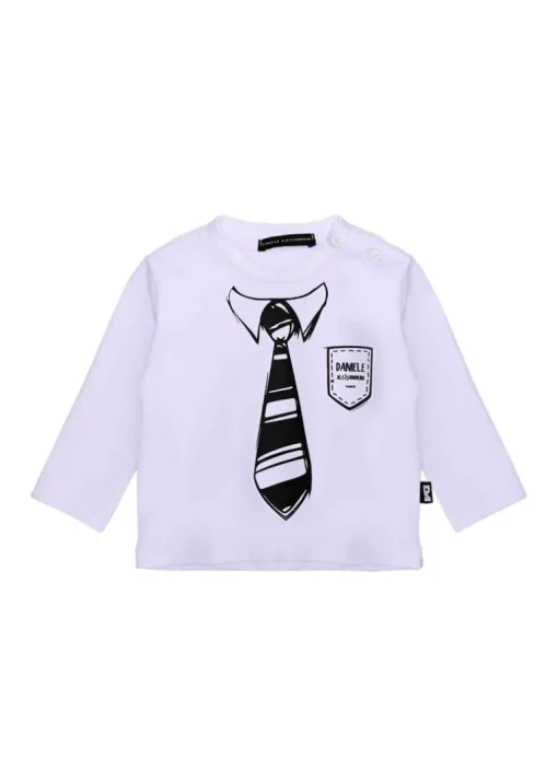 Daniele Alessandrini T-shirt Maniche Lunghe Bianca con Stampa per Neonati