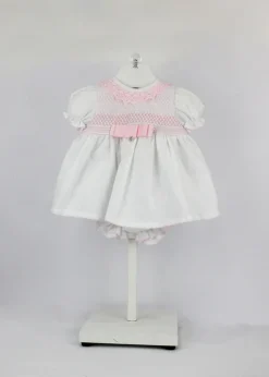 Deolinda Abito con Culotta Bianco/Rosa per Neonate