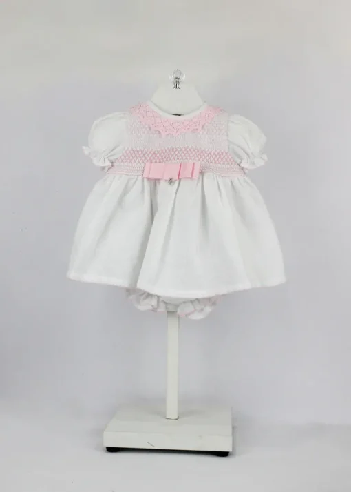 Deolinda Abito con Culotta Bianco/Rosa per Neonate