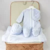 Deolinda Completo Celeste con Ricami per Neonate