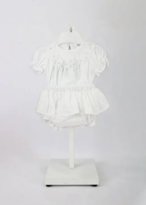 Deolinda Completo T-shirt con Culotta Bianca con Fiori per Neonate
