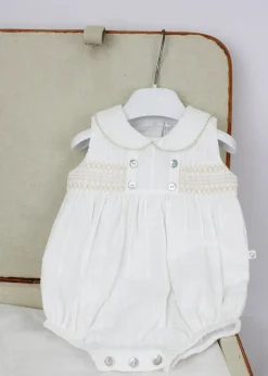 Deolinda Pagliaccetto Bianco con Ricami per Neonate