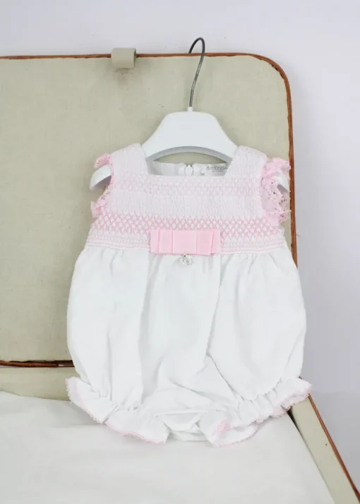 Deolinda Pagliaccetto Bianco/Rosa con Fiocco per Neonate