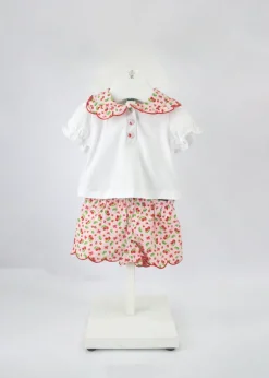 Deolinda T-shirt Bianca con Shorts Cherry per Neonate