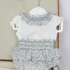 Deolinda T-shirt Bianca con Culotta Celeste per Neonate