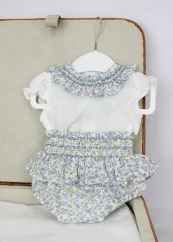 Deolinda T-shirt Bianca con Culotta Celeste per Neonate