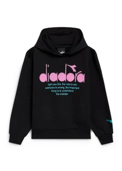 Diadora Kids Felpa con Cappuccio Nera per Bambine
