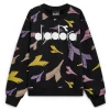 Diadora Kids Felpa Girocollo Stampa All-over Nera per Bambine