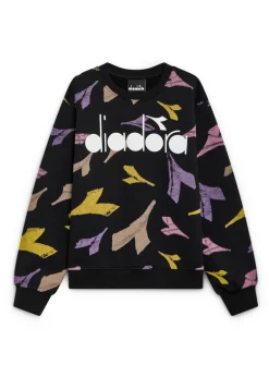 Diadora Kids Felpa Girocollo Stampa All-over Nera per Bambine