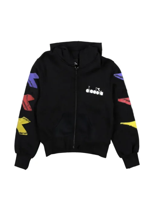 Diadora Kids Felpa Nera con Logo per Bambini