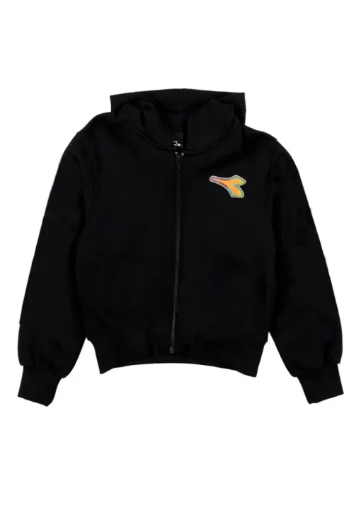 Diadora Kids Felpa Nera con Stampa Logo per Bambini
