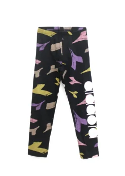 Diadora Kids Leggings Nero con Logo All-Over per Bambine