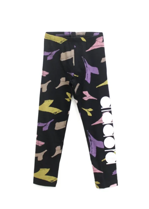 Diadora Kids Leggings Nero con Logo All-Over per Bambine